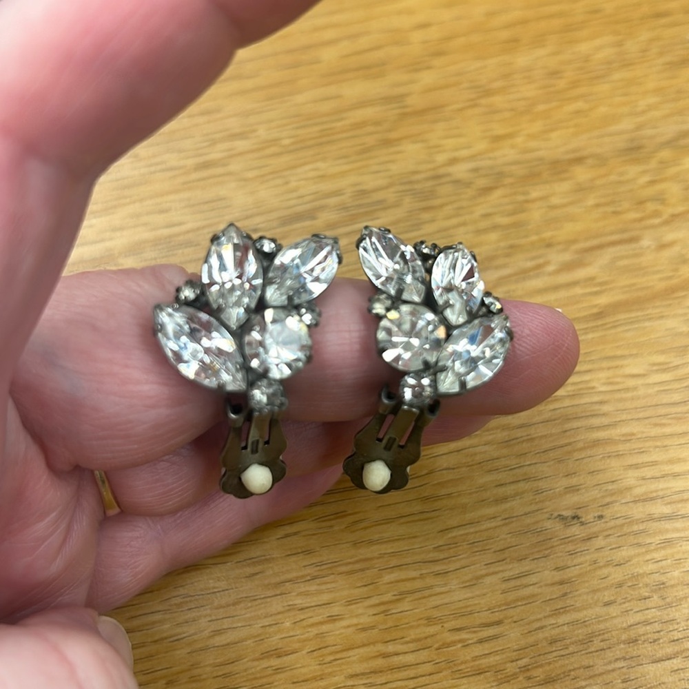 Clear Rhinestone Earrings Clip-On  Vintage Estate